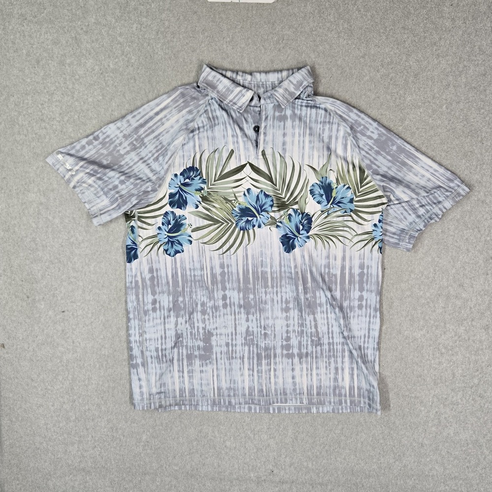 Tommy‎ Bahama Men Polo L Blue Floral Tie Dye Island Zone Hawaiian UV Protection
